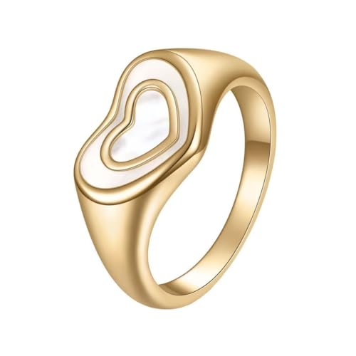 PAURO Unisex Edelstahl Einfach Klassisch Elegant Personalisiert Herzförmig Muschel Ring Gold Größe 52 (16.6) von PAURO