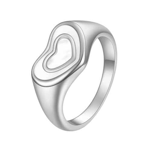 PAURO Unisex Edelstahl Einfach Klassisch Elegant Personalisiert Herzförmig Muschel Ring Silber Größe 60 (19.1) von PAURO