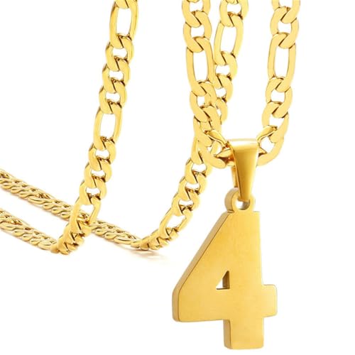 PAURO Unisex Edelstahl Einfach Klassisch Personalisierte Nummer Sportler Nummer Anhänger Sport Halskette Gold 4 von PAURO