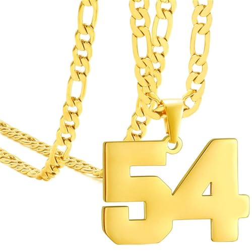 PAURO Unisex Edelstahl Einfach Klassisch Personalisierte Nummer Sportler Nummer Anhänger Sport Halskette Gold 54 von PAURO