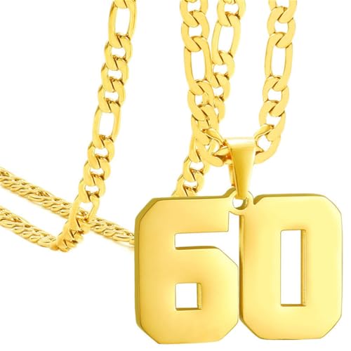PAURO Unisex Edelstahl Einfach Klassisch Personalisierte Nummer Sportler Nummer Anhänger Sport Halskette Gold 60 von PAURO