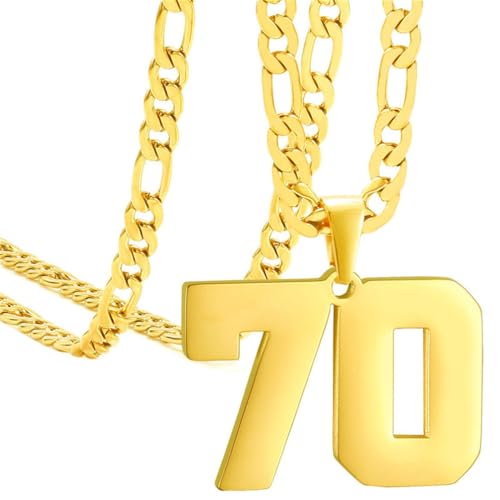 PAURO Unisex Edelstahl Einfach Klassisch Personalisierte Nummer Sportler Nummer Anhänger Sport Halskette Gold 70 von PAURO