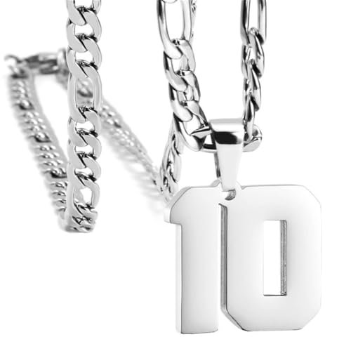 PAURO Unisex Edelstahl Einfach Klassisch Personalisierte Nummer Sportler Nummer Anhänger Sport Halskette Silber 10 von PAURO