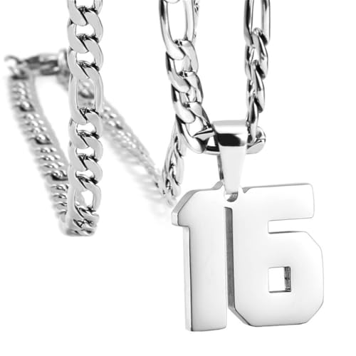 PAURO Unisex Edelstahl Einfach Klassisch Personalisierte Nummer Sportler Nummer Anhänger Sport Halskette Silber 16 von PAURO