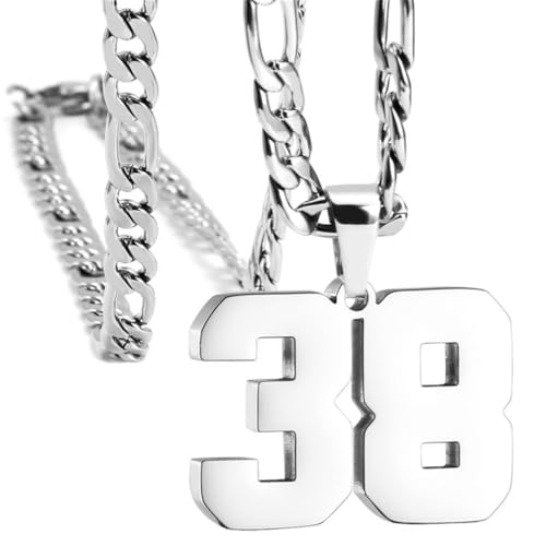 PAURO Unisex Edelstahl Einfach Klassisch Personalisierte Nummer Sportler Nummer Anhänger Sport Halskette Silber 38 von PAURO