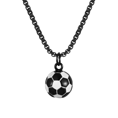 PAURO Unisex Edelstahl Einfach Klassisch Personalisierter Athleten Anhänger Fußball Sport Halskette Schwarz von PAURO