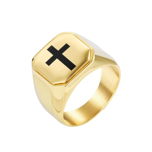 PAURO Unisex Edelstahl Einfacher Eleganter Vintage Exquisiter Trend Kreuz Ring Gold Größe 65 (20.7) von PAURO