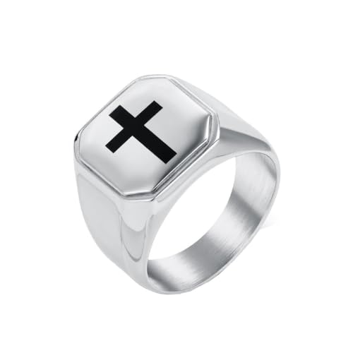 PAURO Unisex Edelstahl Einfacher Eleganter Vintage Exquisiter Trend Kreuz Ring Silber Größe 54 (17.2) von PAURO