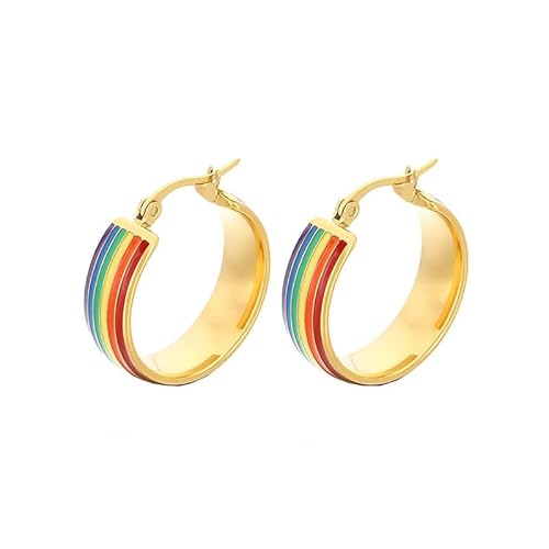 PAURO Unisex Edelstahl Einfaches LGBT Design Modell Persönlichkeit Ohrring Gold Regenbogen von PAURO