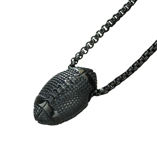 PAURO Unisex Edelstahl Hip Hop Rock Klassisch Punk Athleten Rugby Anhänger Sport Halskette Schwarz von PAURO