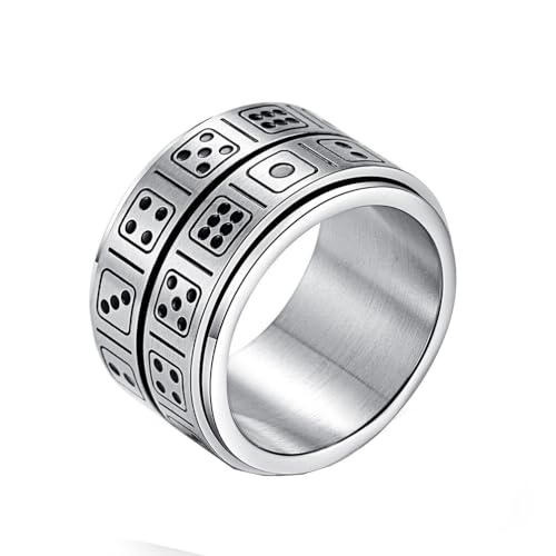 PAURO Unisex Edelstahl Klassisch Elegant Neuartig Trend Personalisierter Würfel Drehring Silber Größe 65(20.7) von PAURO