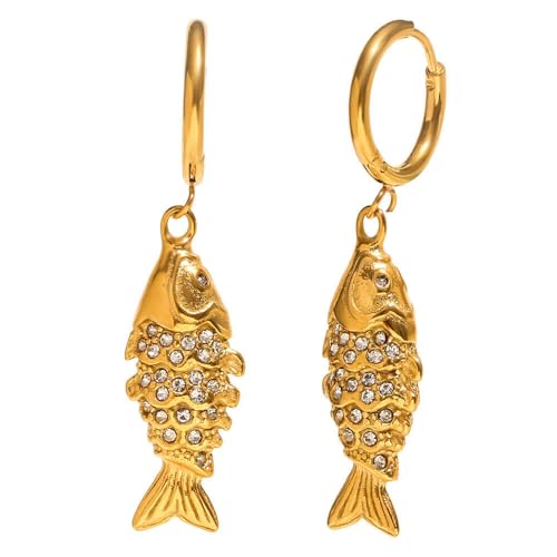 PAURO Unisex Edelstahl Klassischer Roman Exquisite Edelstein Koi Ohrring Gold von PAURO