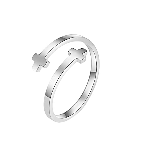 PAURO Unisex Edelstahl Kreative Öffnung Verstellbarer Ring mit einfachem Kreuz Silber Größe 57 (18.1) von PAURO