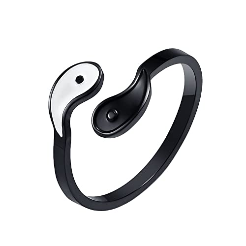 PAURO Unisex Edelstahl Offener Verstellbarer Yin Yang Gossip Siegelring Schwarz Größe 60 (19.1) von PAURO