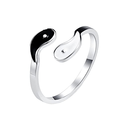 PAURO Unisex Edelstahl Offener Verstellbarer Yin Yang Gossip Siegelring Silber Größe 65 (20.7) von PAURO