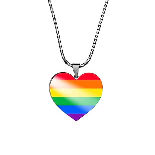 PAURO Unisex Edelstahl Personalisierte Regenbogen Stolz LGBT Herz Anhänger Halskette für Homosexuell Lesbian Stil B von PAURO