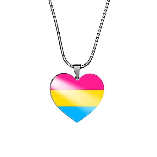PAURO Unisex Edelstahl Personalisierte Regenbogen Stolz LGBT Herz Anhänger Halskette für Pansexuell von PAURO