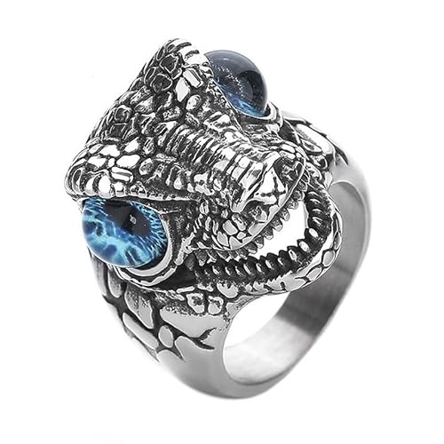 PAURO Unisex Edelstahl Raffiniert Punk Nicht Mainstream Einzigartiger Krokodil Ring Blau Größe 62 (19.7) von PAURO