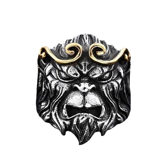 PAURO Unisex Edelstahl Raffiniert Punk Nicht Mainstream Einzigartiger Sun Wukong Ring Silber Gold Größe 57 (18.1) von PAURO