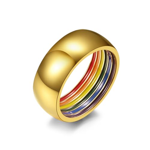 PAURO Unisex Edelstahl Regenbogen Elemente Streifen Einfache Persönlichkeit Ring Gold Größe 57 (18.1) von PAURO