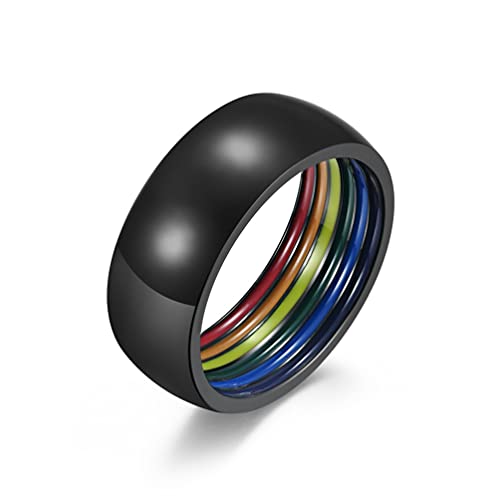 PAURO Unisex Edelstahl Regenbogen Elemente Streifen Einfache Persönlichkeit Ring Schwarz Größe 60 (19.1) von PAURO