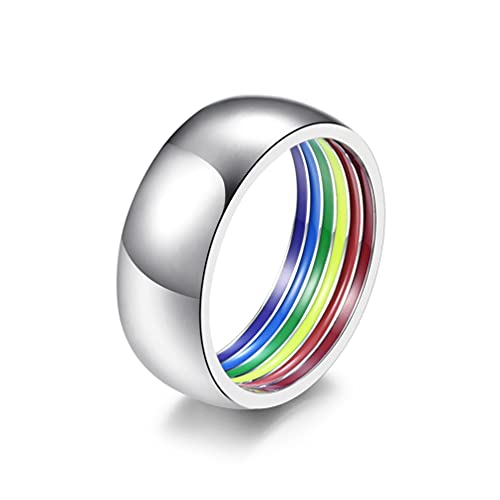 PAURO Unisex Edelstahl Regenbogen Elemente Streifen Einfache Persönlichkeit Ring Silber Größe 57 (18.1) von PAURO