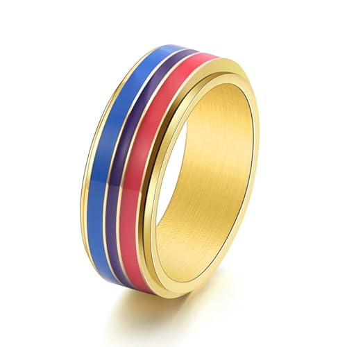 PAURO Unisex Edelstahl Regenbogen Personalisiertes Trend Drip Tape Drehbar Ring Gold Größe 60 (19.1) von PAURO