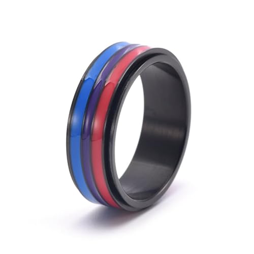 PAURO Unisex Edelstahl Regenbogen Personalisiertes Trend Drip Tape Drehbar Ring Schwarz Größe 62 (19.7) von PAURO
