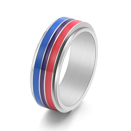 PAURO Unisex Edelstahl Regenbogen Personalisiertes Trend Drip Tape Drehbar Ring Silber Größe 54 (17.2) von PAURO