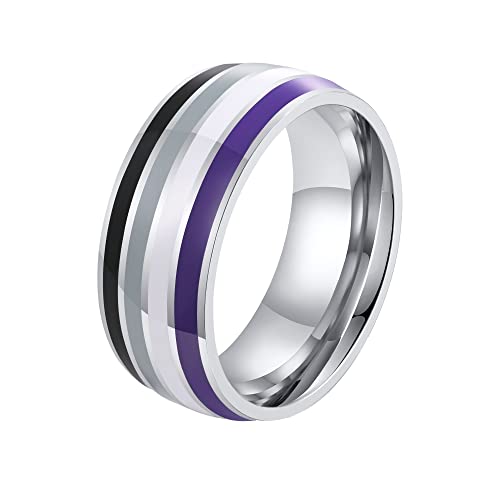 PAURO Unisex Edelstahl Regenbogen gestreift Stolz LGBT Individuelle Trends Ring Asexuell Größe 57 (18.1) von PAURO