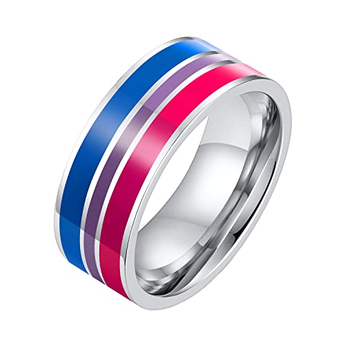 PAURO Unisex Edelstahl Regenbogen gestreift Stolz LGBT Individuelle Trends Ring Bisexual Größe 52 (16.6) von PAURO