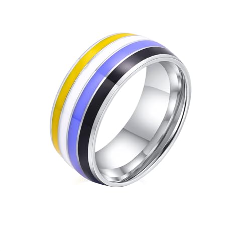 PAURO Unisex Edelstahl Regenbogen gestreift Stolz LGBT Individuelle Trends Ring Nicht binär Größe 54 (17.2) von PAURO