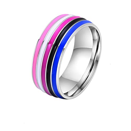 PAURO Unisex Edelstahl Regenbogen gestreift Stolz LGBT Individuelle Trends Ring Pansexuell Größe 60 (19.1) von PAURO