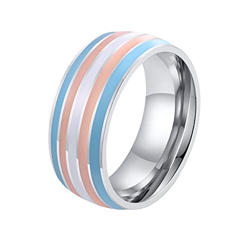 PAURO Unisex Edelstahl Regenbogen gestreift Stolz LGBT Individuelle Trends Ring Transgender Größe 54 (17.2) von PAURO