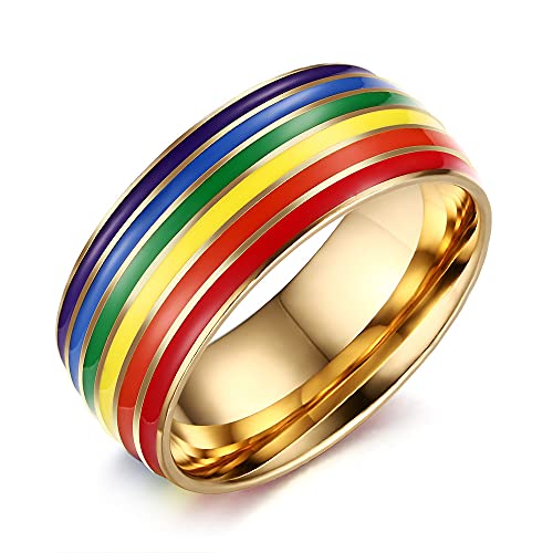 PAURO Unisex Edelstahl Regenbogenelemente Einfache Persönlichkeit Temperament Ring Gold Größe 60 (19.1) von PAURO