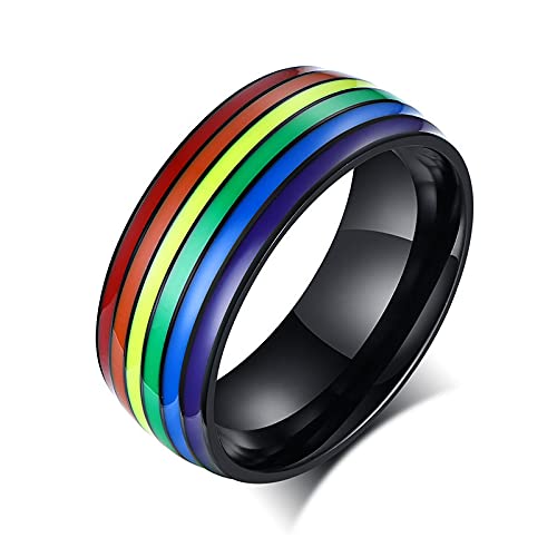 PAURO Unisex Edelstahl Regenbogenelemente Einfache Persönlichkeit Temperament Ring Schwarz Größe 62 (19.7) von PAURO