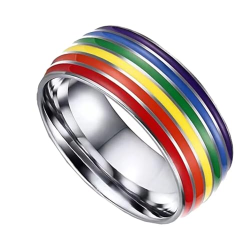 PAURO Unisex Edelstahl Regenbogenelemente Einfache Persönlichkeit Temperament Ring Silber Größe 54 (17.2) von PAURO