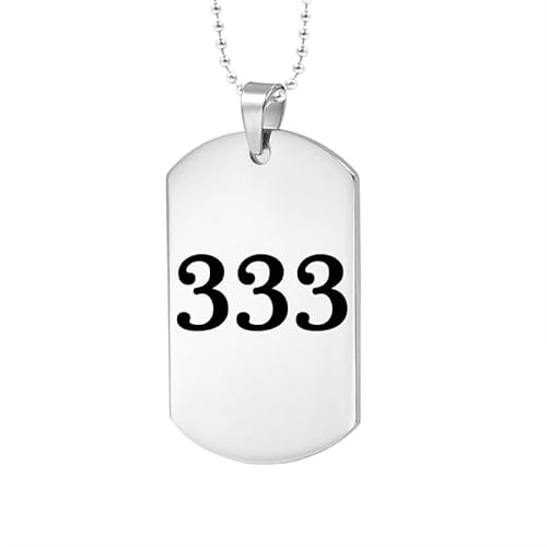 PAURO Unisex Engel Nummer 333 Halskette Edelstahl Quadratischer Anhänger Einfacher Numerologie Schmuck, Silber von PAURO