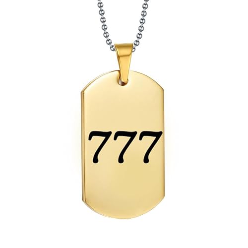 PAURO Unisex Engel Nummer 777 Halskette Edelstahl Quadratischer Anhänger Einfacher Numerologie Schmuck, Gold von PAURO