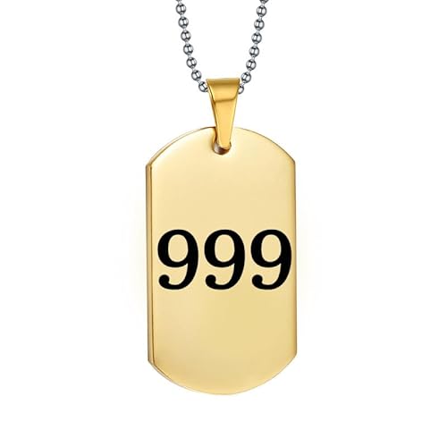 PAURO Unisex Engel Nummer 999 Halskette Edelstahl Quadratischer Anhänger Einfacher Numerologie Schmuck, Gold von PAURO