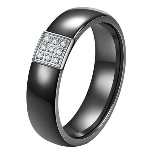 PAURO Unisex Keramik 6MM Einfach Klassisch Elegant Quadrat Mit Zirkonia Besetzt Ring Schwarz Größe 54 (17.2) von PAURO
