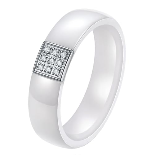 PAURO Unisex Keramik 6MM Einfach Klassisch Elegant Quadrat Mit Zirkonia Besetzt Ring Weiß Größe 62 (19.7) von PAURO