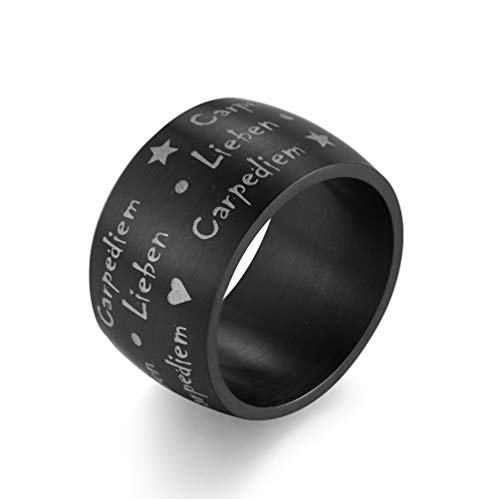 PAURO Unisex Ring Edelstahl Carpe Diem Liebem Latein Hochzeit Charme Herz Band 14MM Breit Schwarz Größe 60 (19.1) von PAURO