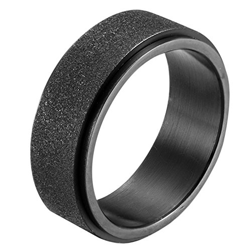 PAURO Unisex Schmuck Edelstahl Schwarz Sand Explosion Spinner Band Ring 8Mm Breite Größe 52 von PAURO