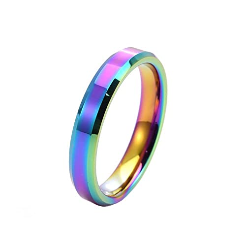 PAURO Unisex Wolfram Stahl 4mm Ehering Abgeschrägte Kante Poliert Einfacher Ring Regenbogen Größe 57 (18.1) von PAURO