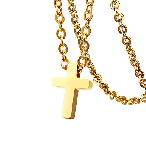 PAURO Women's Dainty Cross Stainless Steel Pendant Necklace mit 16 Zoll Kette Gold Klein von PAURO