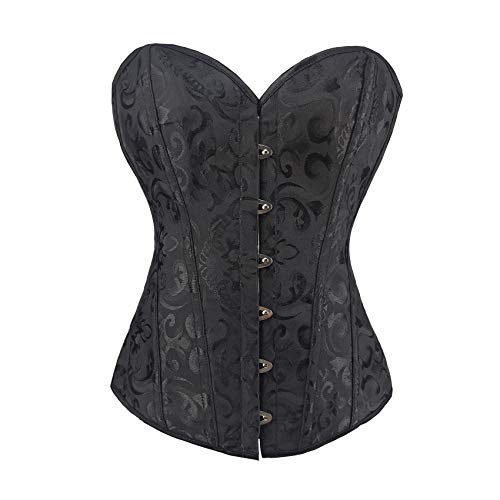 PAUSUNA Damen Klassische Schnürung Blumen Burlesque Basque Bustier Shaper Overbust Korsett Top, Schwarzes Oberteil mit Blumenmuster, 38 von PAUSUNA