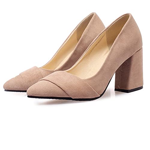 PAUVADAY Chunky Heels Pumps für Frauen Closed Pointed Toe High Heel Ohne Verschluss Block Heels Dress Buro Schuhe für Frauen Pink Size 51 von PAUVAODY