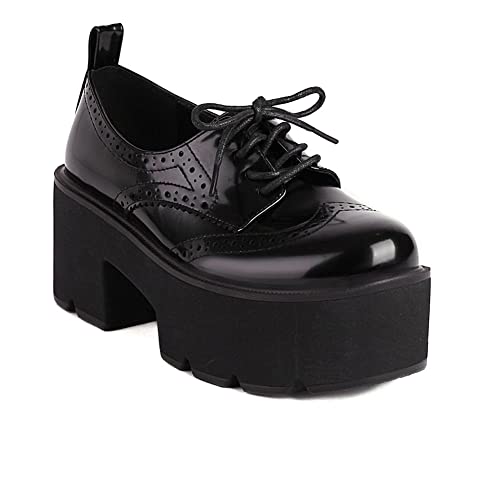 PAUVAODY DaHerren Klassischer Schnüren Plateau Chunky Mid-Heel Oxfords Dress Pump Schuhe Uniform Dress Lolita Wedge Pumps Big Size für M?nner Black Size 40 von PAUVAODY