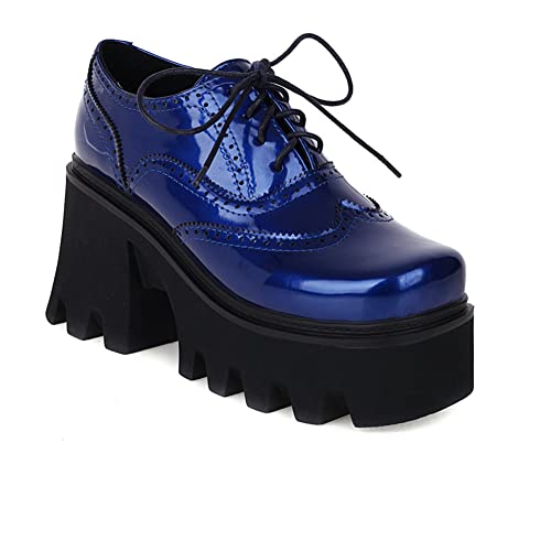 PAUVAODY DaHerren Klassischer Schnüren Plateau Chunky Mid-Heel Oxfords Dress Pump Schuhe Uniform Dress Lolita Wedge Pumps Big Size für M?nner Blue Size 35 von PAUVAODY